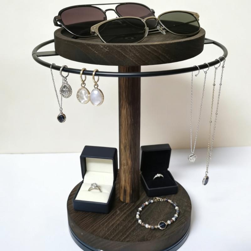 Stylish Rotating Sunglasses Rack Natural Paulownia Wood Space Saving Display Stand For Multiple Pairs