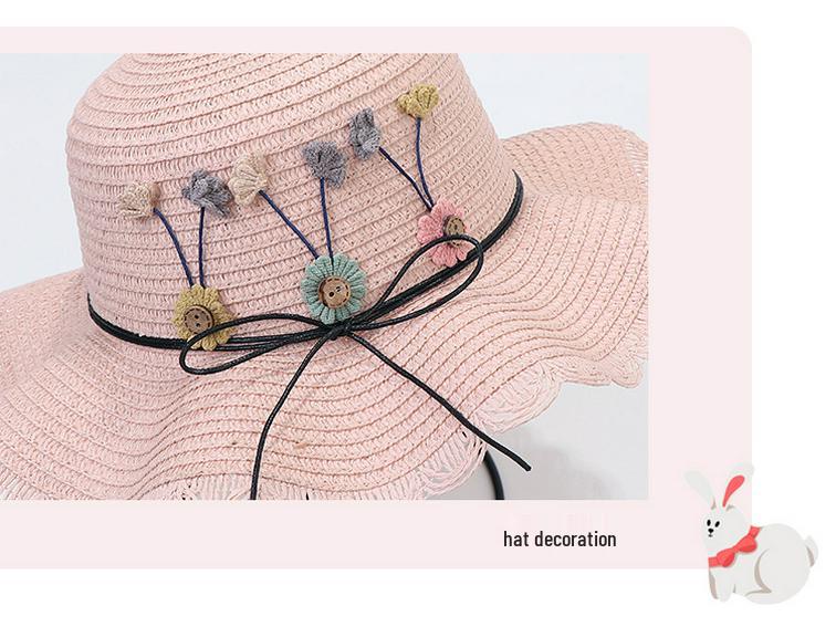 Korean-Style Kids' Floral Straw Hat & Bag Set - Sun Protection Beach Hat