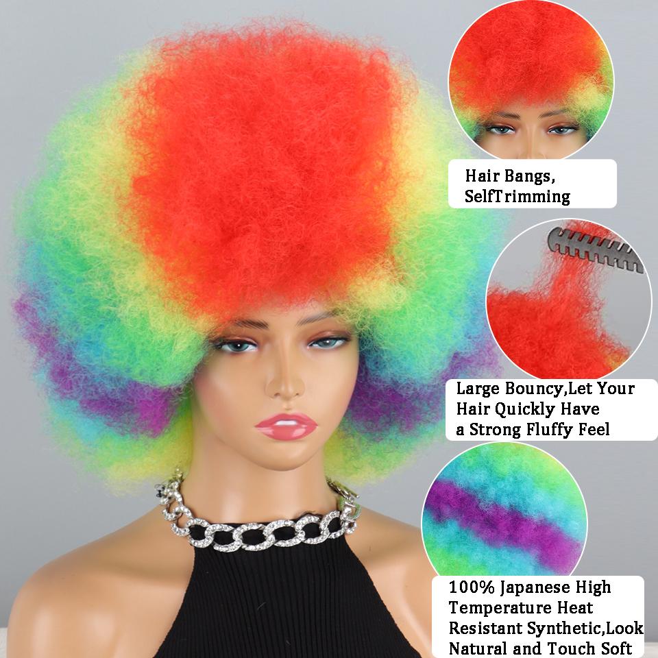 MISSQUEEN Duhová kudrnatá afro paruka pro děti Ženy Kudrnatá afro paruka ze syntetického vlákna Cosplay Denní nošení Kinky Curly Paruka