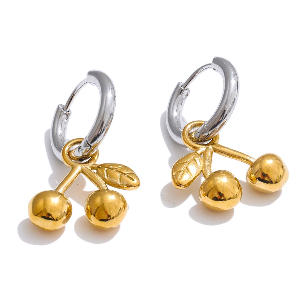 

Yhpup Trendy Stainless Steel Metal Cherry Drop Earrings Water Resistant Popular Daily Wear Fashion Daily Jewelry Gift