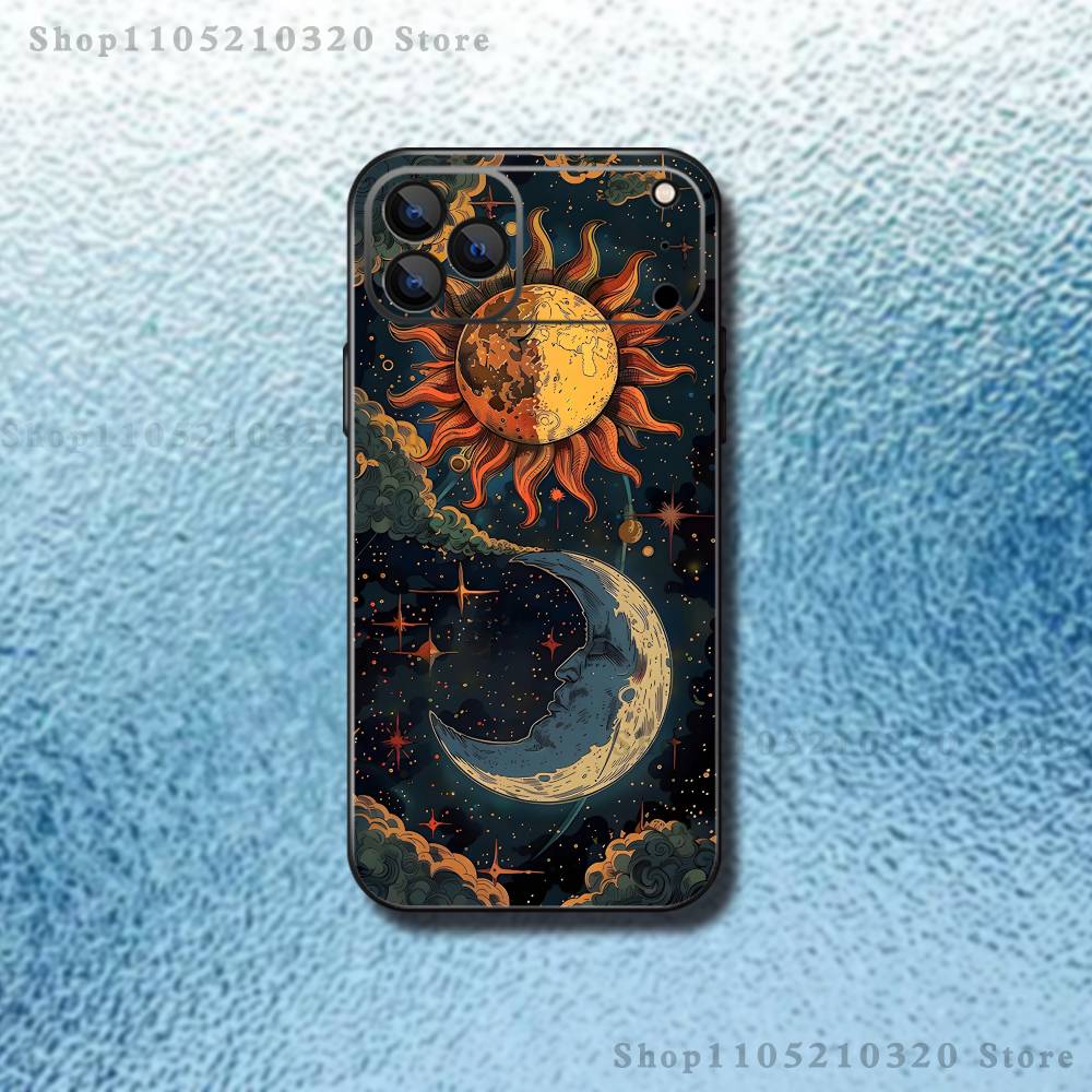 

Aesthetic Print Sun Moon Phone Case For iPhone 17,16,15,14,13,12,11,Pro Max,XSX,,XR,SE,Mini,8,7,Soft Silicone Black Cover iPhone17air