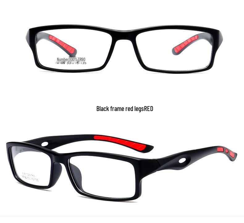 TR90 Sports Comfort Glasses: Square Frame, Narrow Rim, Anti-slip Silicone Temple Tips, Optical Glasses 18166.
