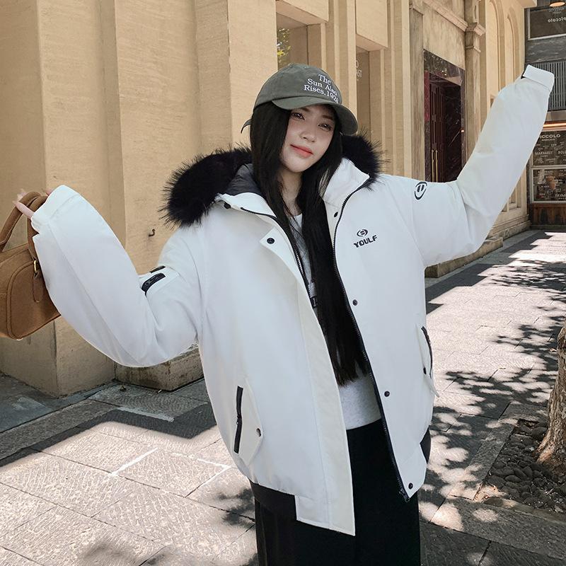 

Женские короткие парки с капюшоном и хлопковой подкладкой, ветрозащитные, утепленные, теплые, зимние куртки с меховым воротником XL бежевый/чёрный