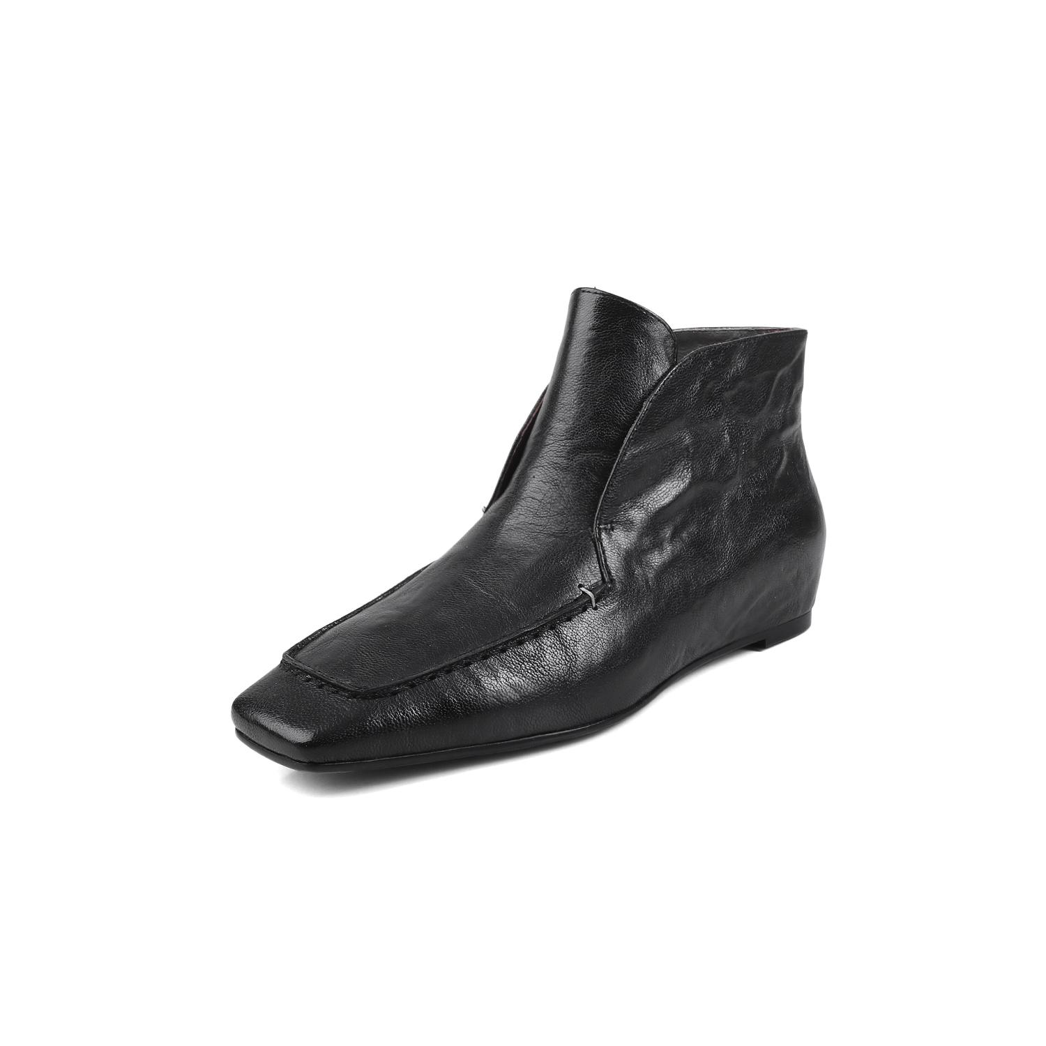 

Fashion 2025 NEW Autumn Women Shoes Square Toe Med Heel Women Boots genuine leather Ankle Boots Winter Elegant Modern Boots 34 чорний