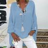 Womens Cotton Linen V Neck Long Sleeve Button Blouse