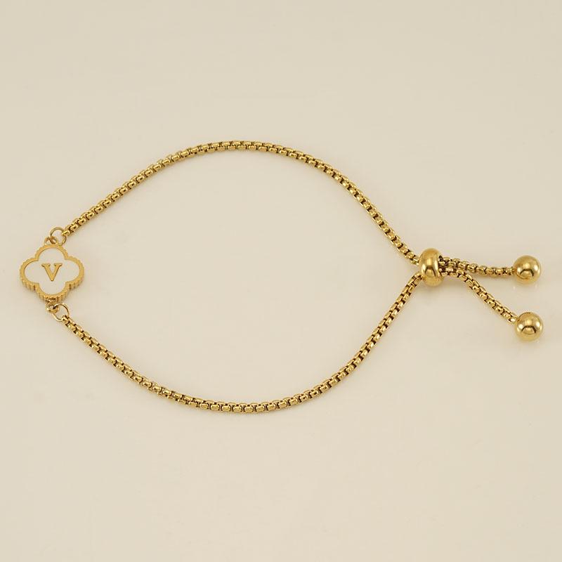 Elegant Stainless Steel Four-Leaf Clover Letter Bracelet - High-End Versatile Design