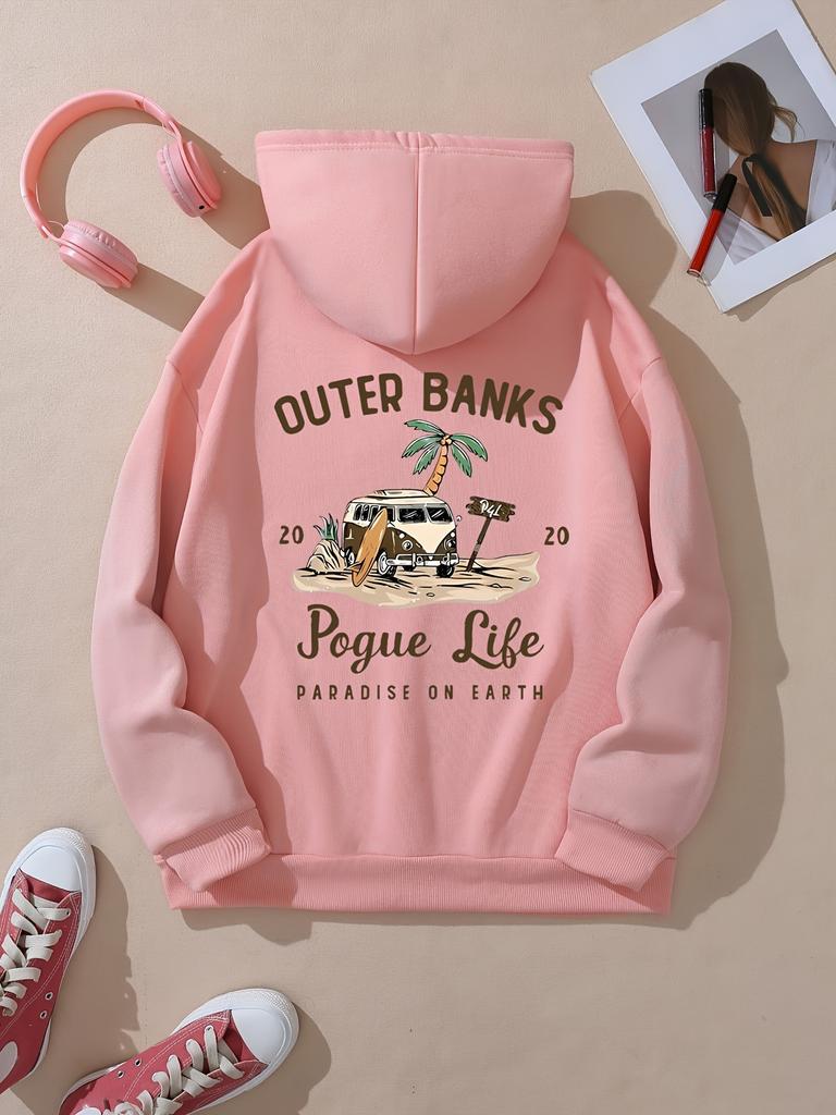 Women'S Casual Hoodie Outer Banks Pogue Life Letter Print & Beach Graphic Fashion Casual Hiphop Sweatshirt Harajuku Unisex