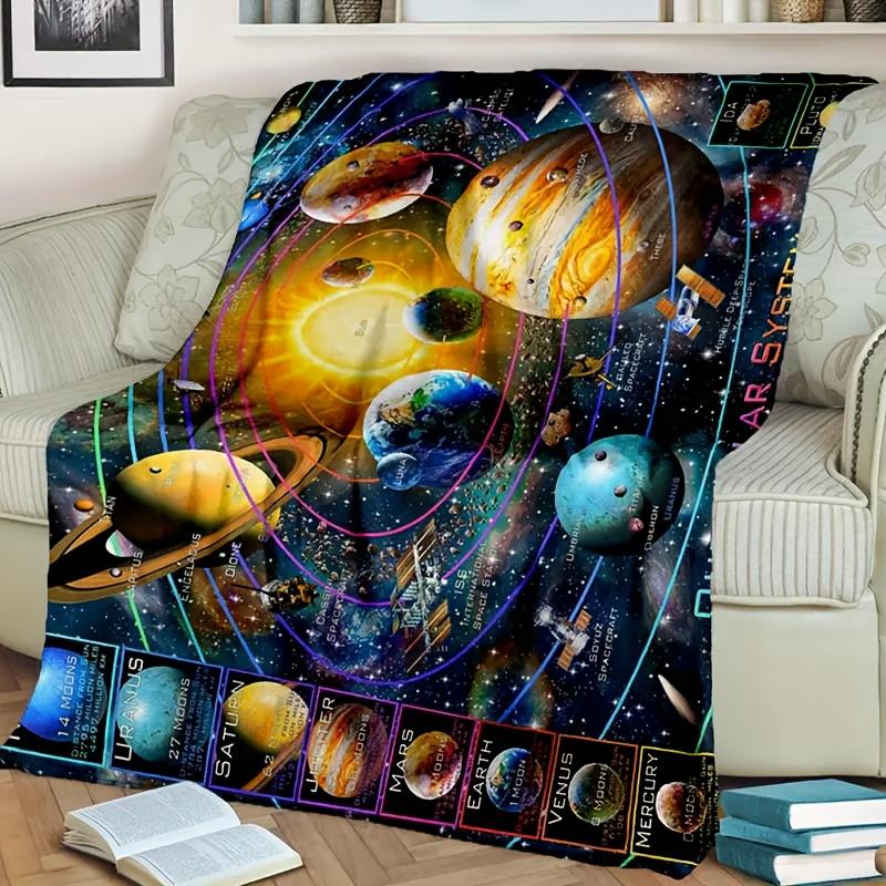 Superweiche Flanelldecke mit Sonnensystem-Muster - Heimdekoration | Ideales Geburtstags- oder Feiertagsgeschenk | Ganzjährig bequem