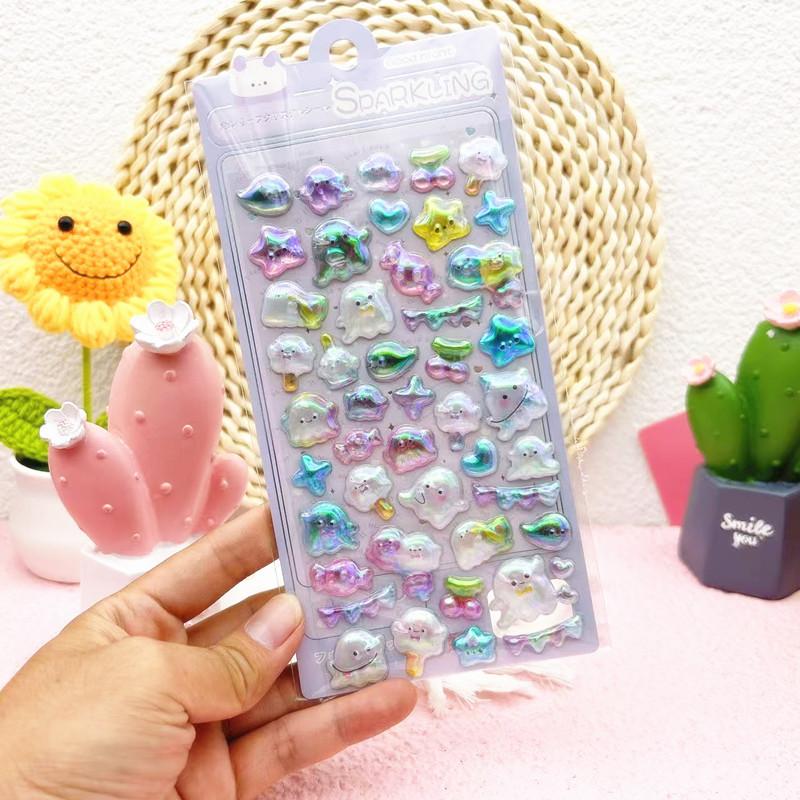 Cartoon 3D Relief Water Drop Stickers Cute and Fun Animals Rabbit Panda Stickers Diy Diary Stationery Stickers