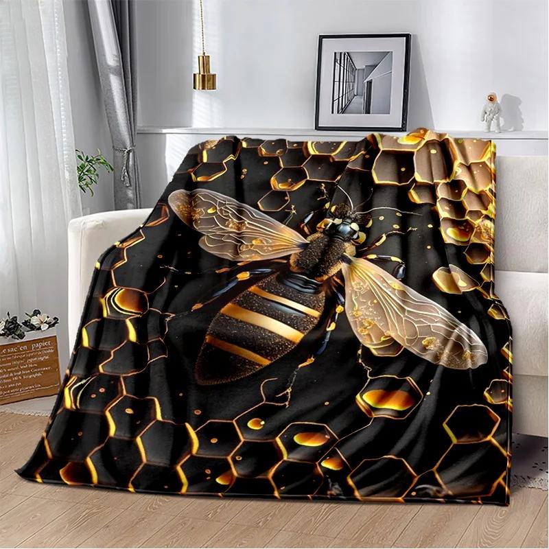 Cute Bee HoneyBee Insect Cartoon 3D Blanket,Soft Throw Blanket for Home Bedroom Bed Sofa Picnic Travel Office Cover Blanket Kids