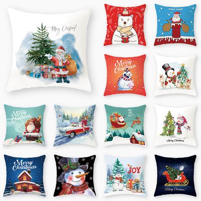 Frohe Weihnachten Santa Schneemann Druckmuster Kissenbezug Wohnzimmer Sofa Dekokissen Kissenbezug 45X45CM