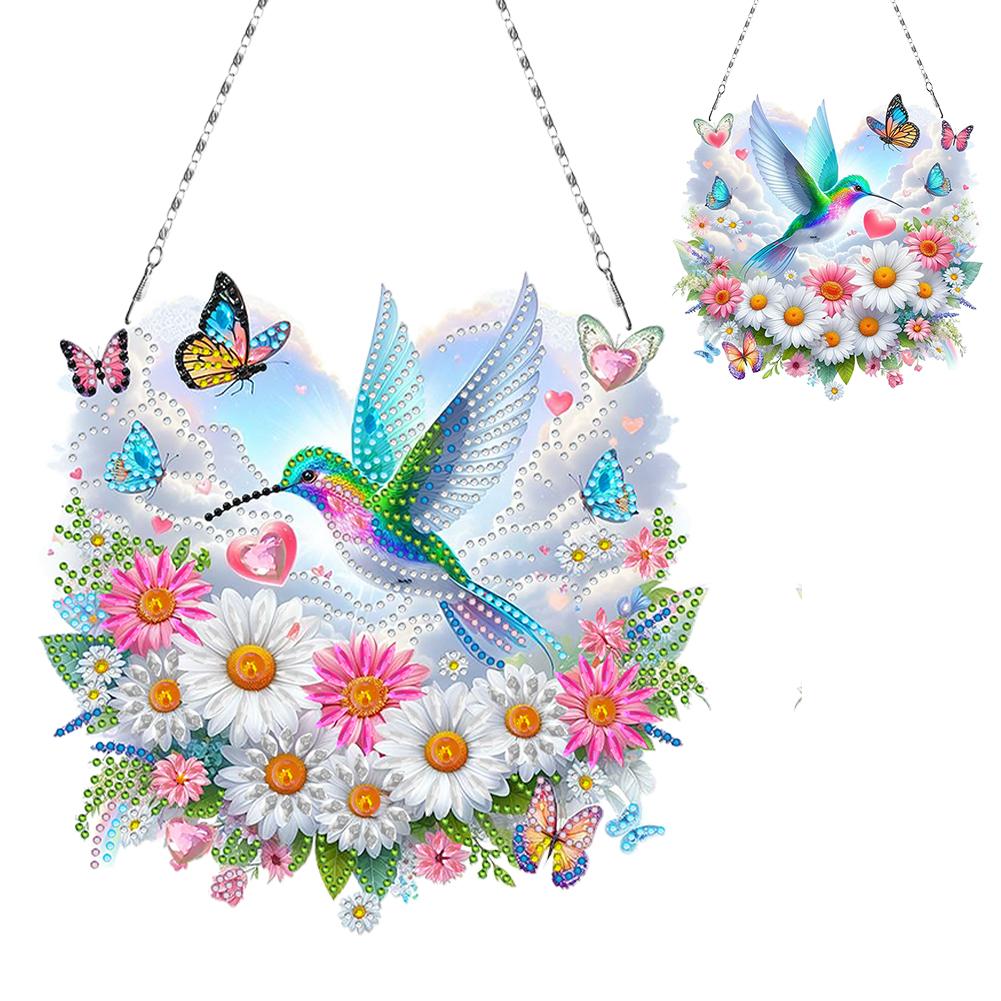 Acrylic Special Shape Sunset Flowers Birds 5D DIY Diamond Painting Dots Pendant Rhinestone Diamond Art Pendants for Wall Window