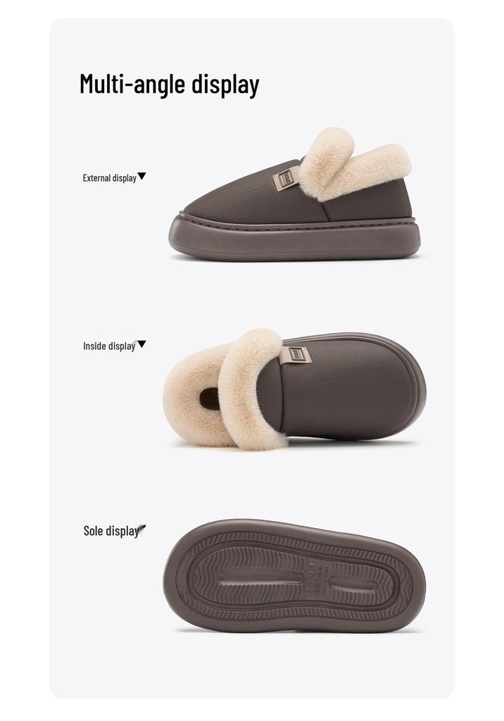 Women's Waterproof Cotton Shoes: New Antibacterial Non-Slip Leather Slippers for Autumn/Winter 2025 - Comfortable & Warm for Indoor/Outdoor Wear