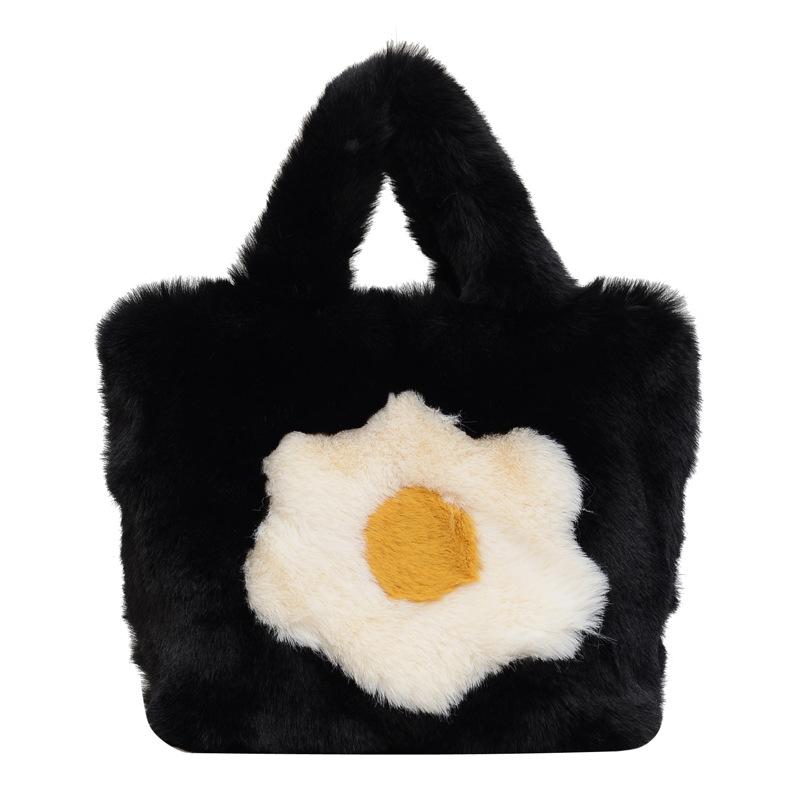 

Текстурная плюшевая женская сумка-тоут Новая модная женская плюшевая сумка через плечо Универсальная нишевая цепочка-мессенджер one size fits all чёрный