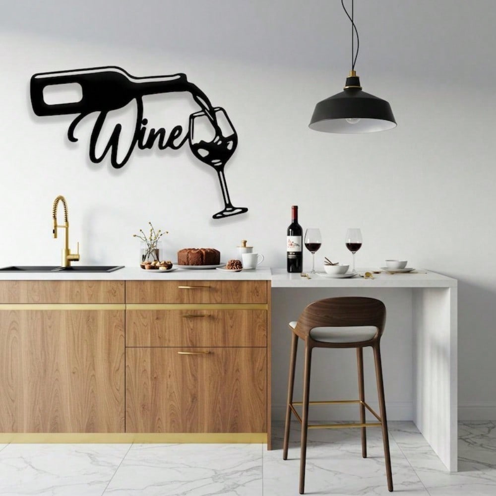 Modern Wine Metal Wall Art, Rotating Hook Bar Sign for Home Decor & Gifts