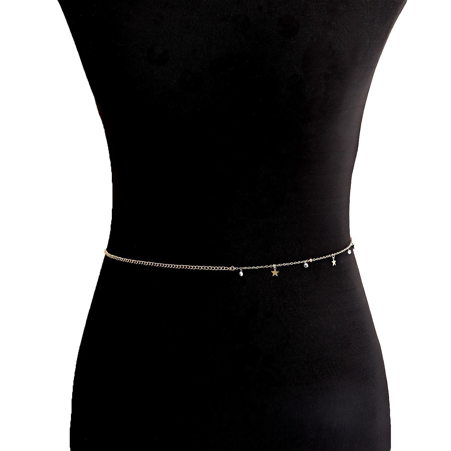 

ins geometric pentagram zircon pendant metal waist chain decoration, high-end waist decoration золотий