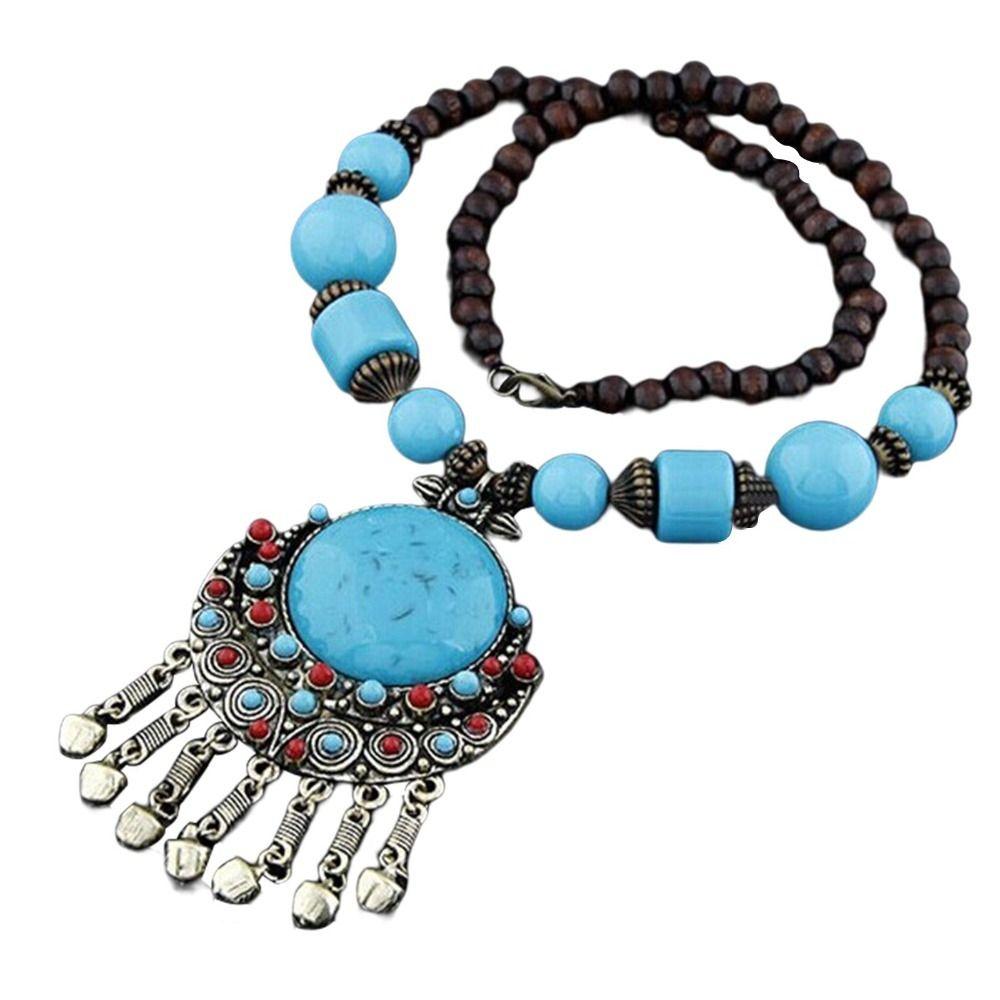 Alloy Bohemian Necklace Vintage Turquoise Long Necklace Fashion Bohemian Pendant Necklace  Girls