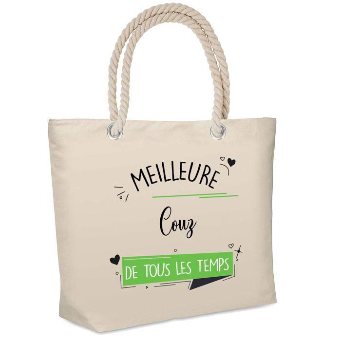 Sac de plage - PLANETEE - isotherme Couz Meilleure de tous les temps Femme - Coton beige - Grande contenance - Imprimé en France