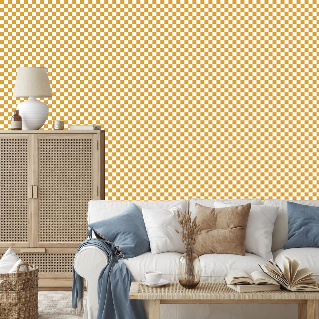 Cream and gold checkerboard wallpaper for living room and bedroom 50x1000