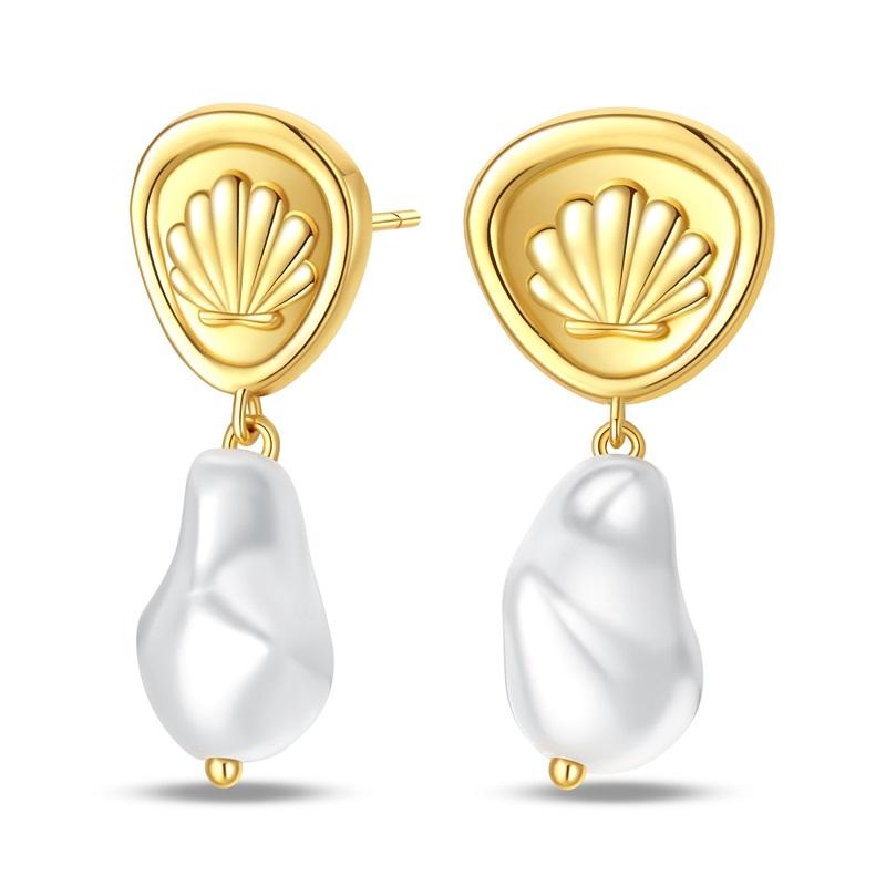 Women's 925 Silver Classic Gold Pearl Inlaid Earrings Elegant Suitable For Engagement Wedding Party Exquisite Jewelry