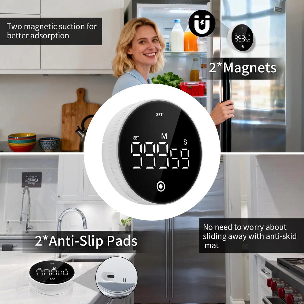 Smart Digital Timer with Magnetic Back, 999-Minute Countdown Clock, Large LCD Display Time Management Tool for Study Cooking