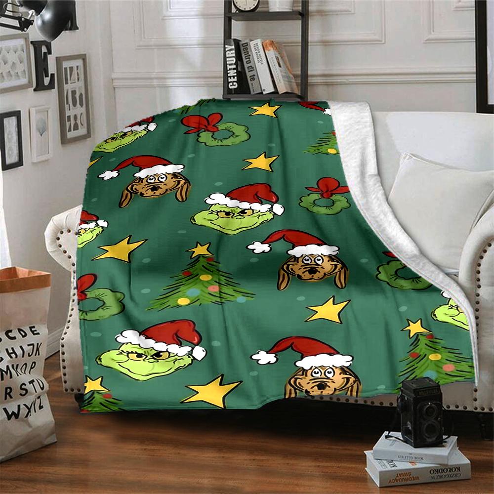 Christmas Grinch Blanket Soft Throw Blanket For Home Bedroom Bed Sofa Travel Office Solid Christmas Blanket