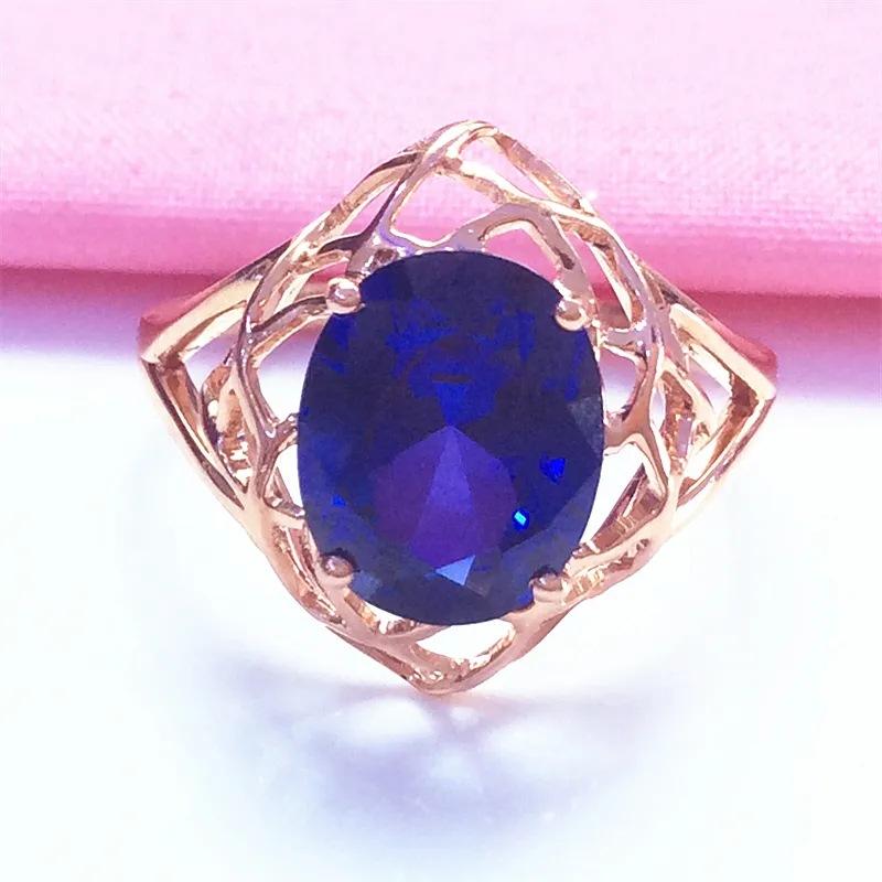 

Color Gold French Grid Blue Stone Egg Surface Plated Rose Gold Pure Russian Personalized Fancy Ring Does Not Fade