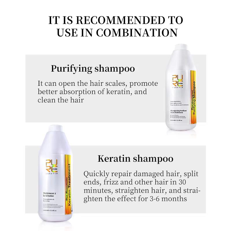 PURC 1000ml Keratin Shampoo Treatment Professtion Straightening Hair Before and After Hair Cleaning Protect Shampoos Care Women