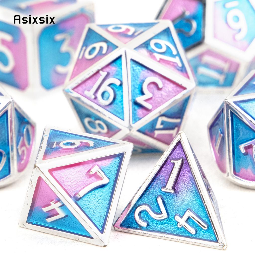 7 Pcs Blue Pink Standard Metal DicePerfect For Rpgs, Board Games, And Card Games.Dice For Games, Dnd Dice Set