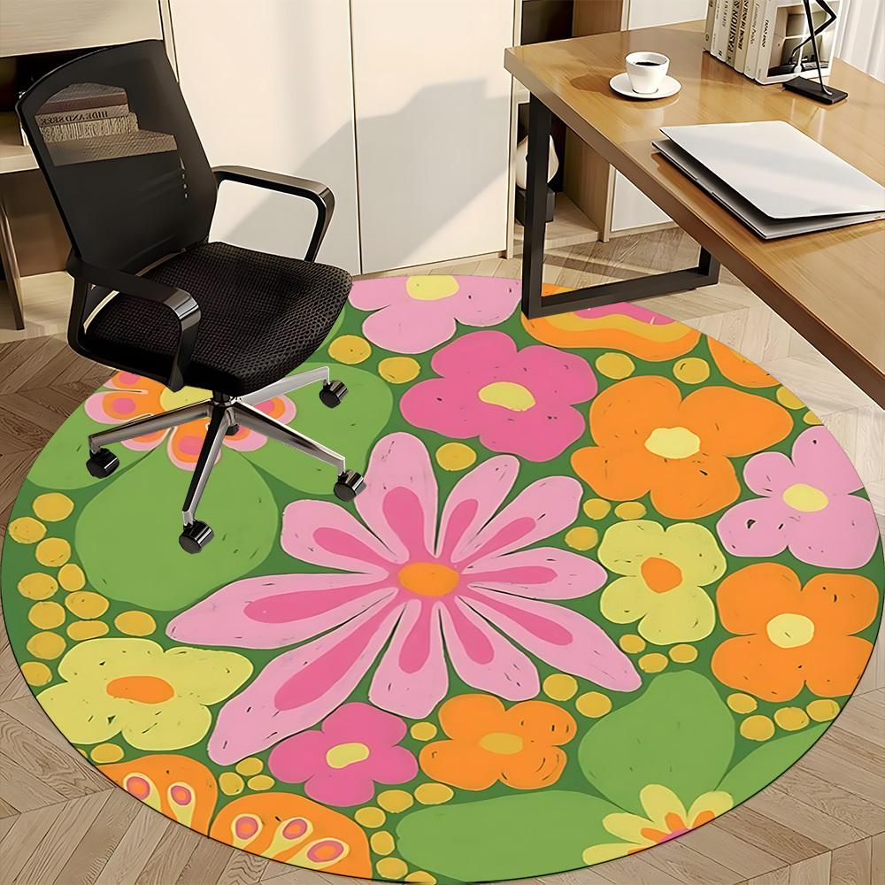 1pc Floral Pattern Office Round Area Rug, Indoor Mat Suitable For Office, Under Office Chairs Bedroom Living Room Home Decor, Room Deco