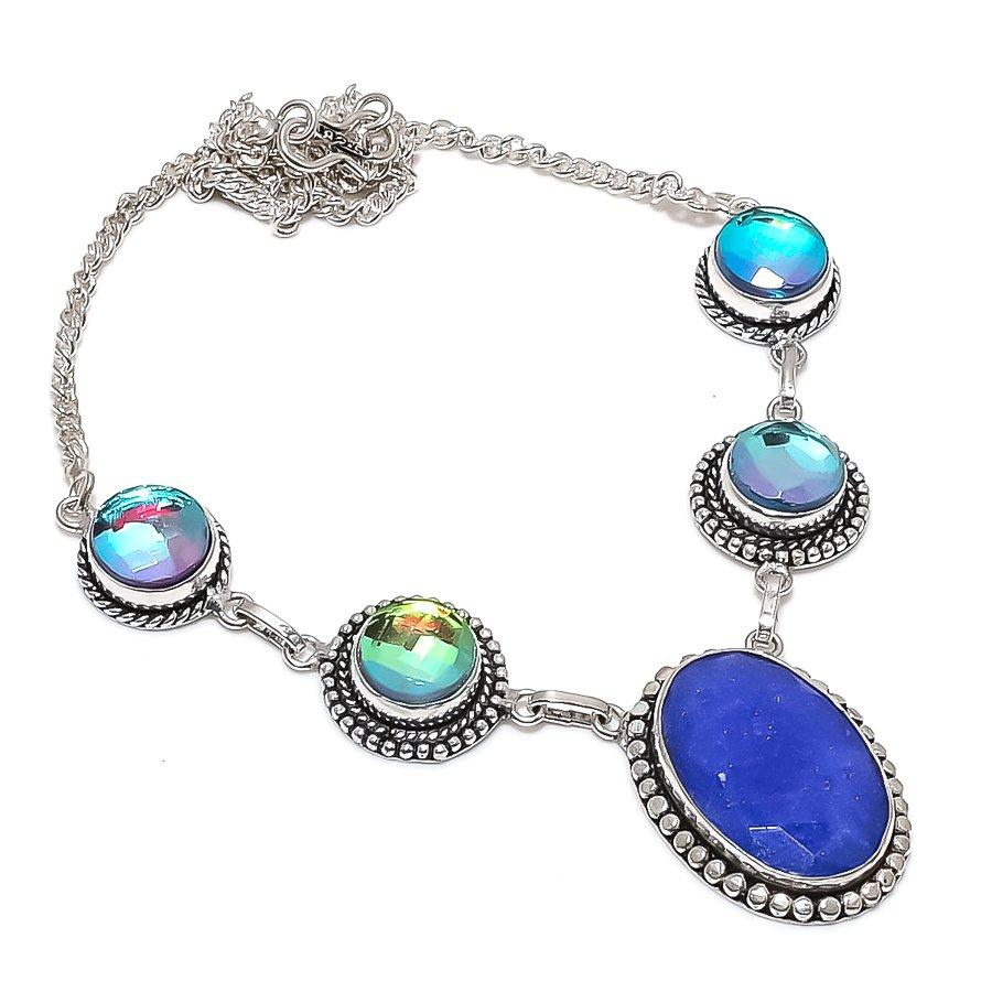 Sapphire(Simulated), Mystic 925 Sterling Silver Necklace 18" b4T73