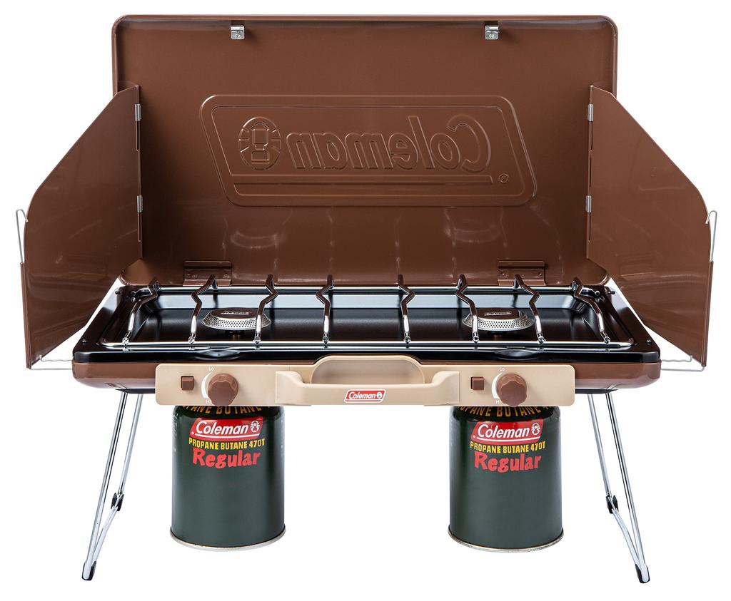 Aragaz Coleman Powerhouse LP cu Două Arzătoare II Prevenirea Dezastrelor cu Mâner de Transport Putere Mare Gătit în Aer Liber Camping Barbeque