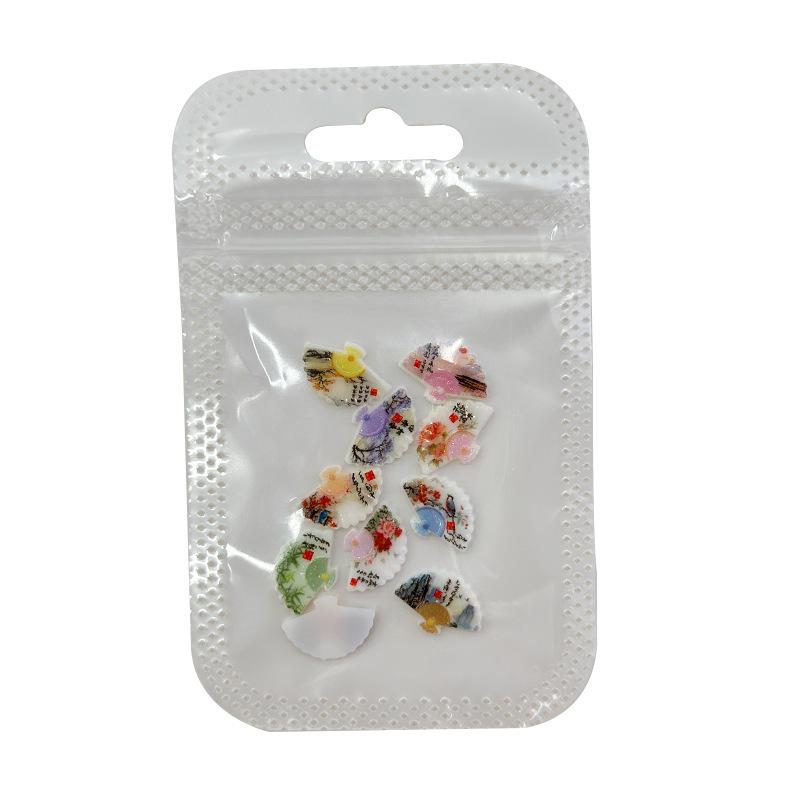 Ancient Jade Fan & Vase Nail Art Accessories with Ink Wash Rhinestones