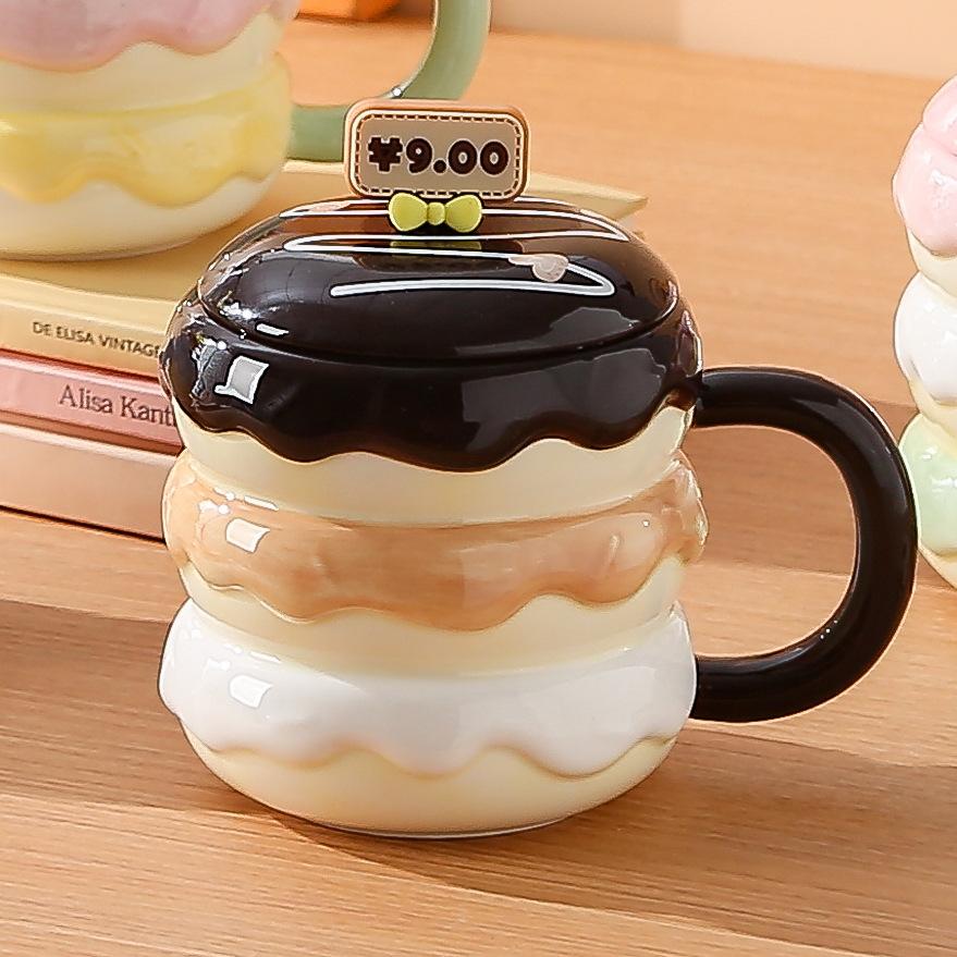 High Value Creative Water Cup Burger Cup Mug Student Cup Hand Painted Underglaze Colored Cup Ceramic with Lid with Stick