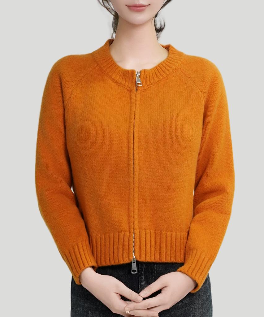Keulleiseu Ivy Round Two-Way Zip-Up Knit Cardigan_Pink