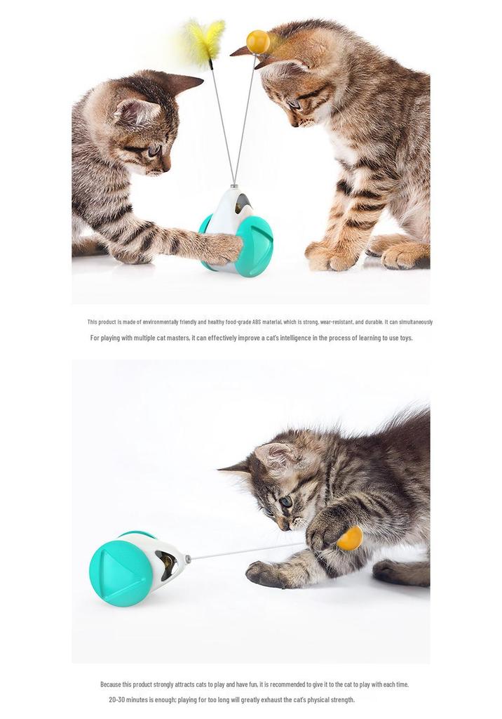 Interactive No-Electric Tumbler Cat Toy with Feather Teaser Stick