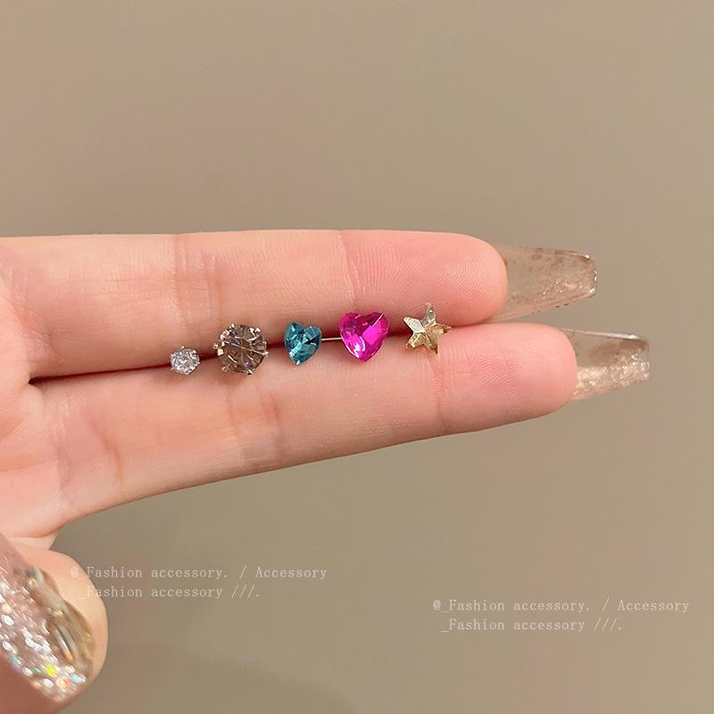 S925 Silver Five-Pointed Star Zircon Love Earrings for Women - Light Luxury Niche Design