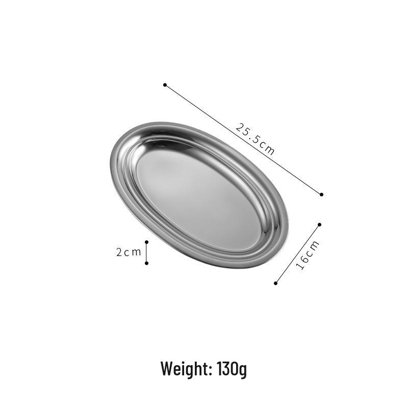

Gold-Toned Stainless Steel Oval Plate for Cheong Fun, Steamed Fish, and Grilling - Custom Logo, Large, Egg-Shaped, Shallow.