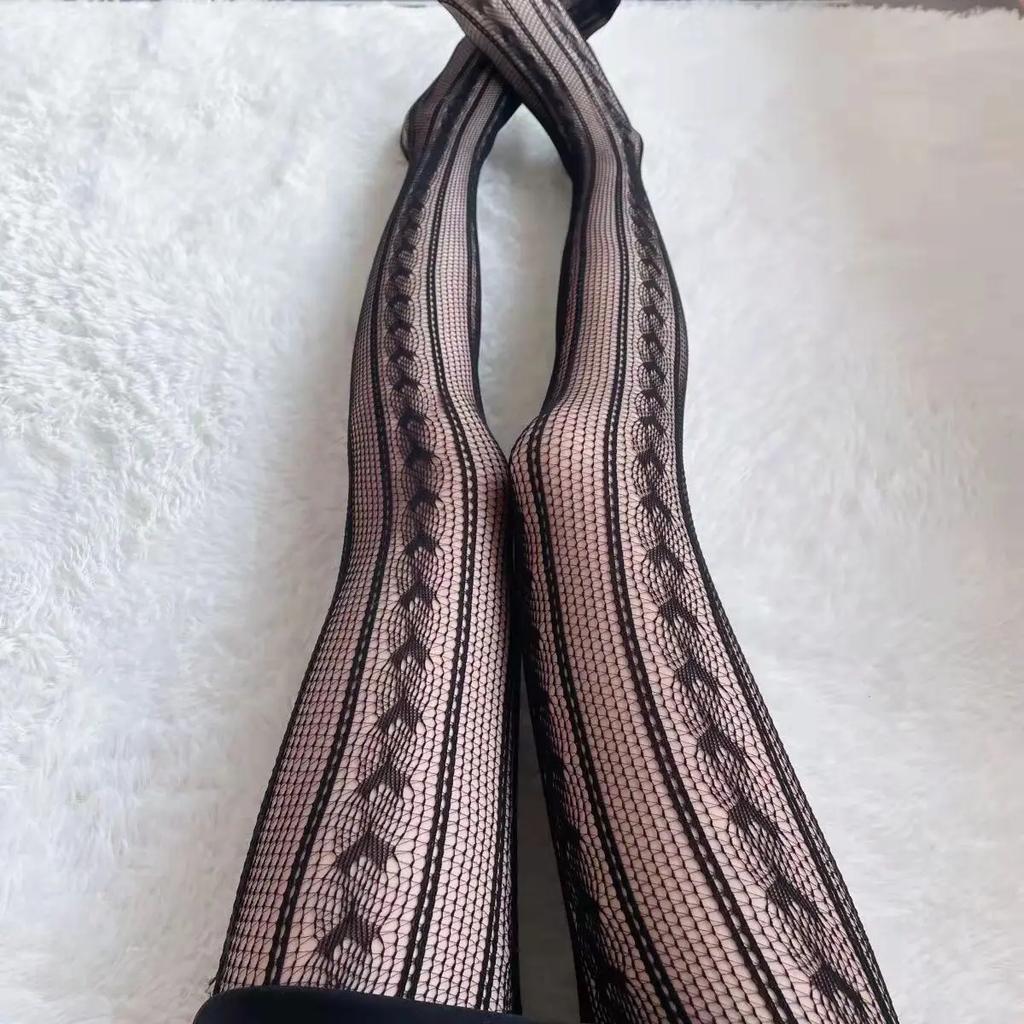 Heart Flower Mesh Japanese Girls Lolita Ins Tights Stockings White Fishnet Pantyhose Female Women Sexy Love Dot Summer Leggings