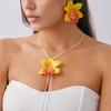 Fashion Three-Dimensional Simulation Flower Necklace Choker Personalized Long Wax Thread Fabric Flower Necklace