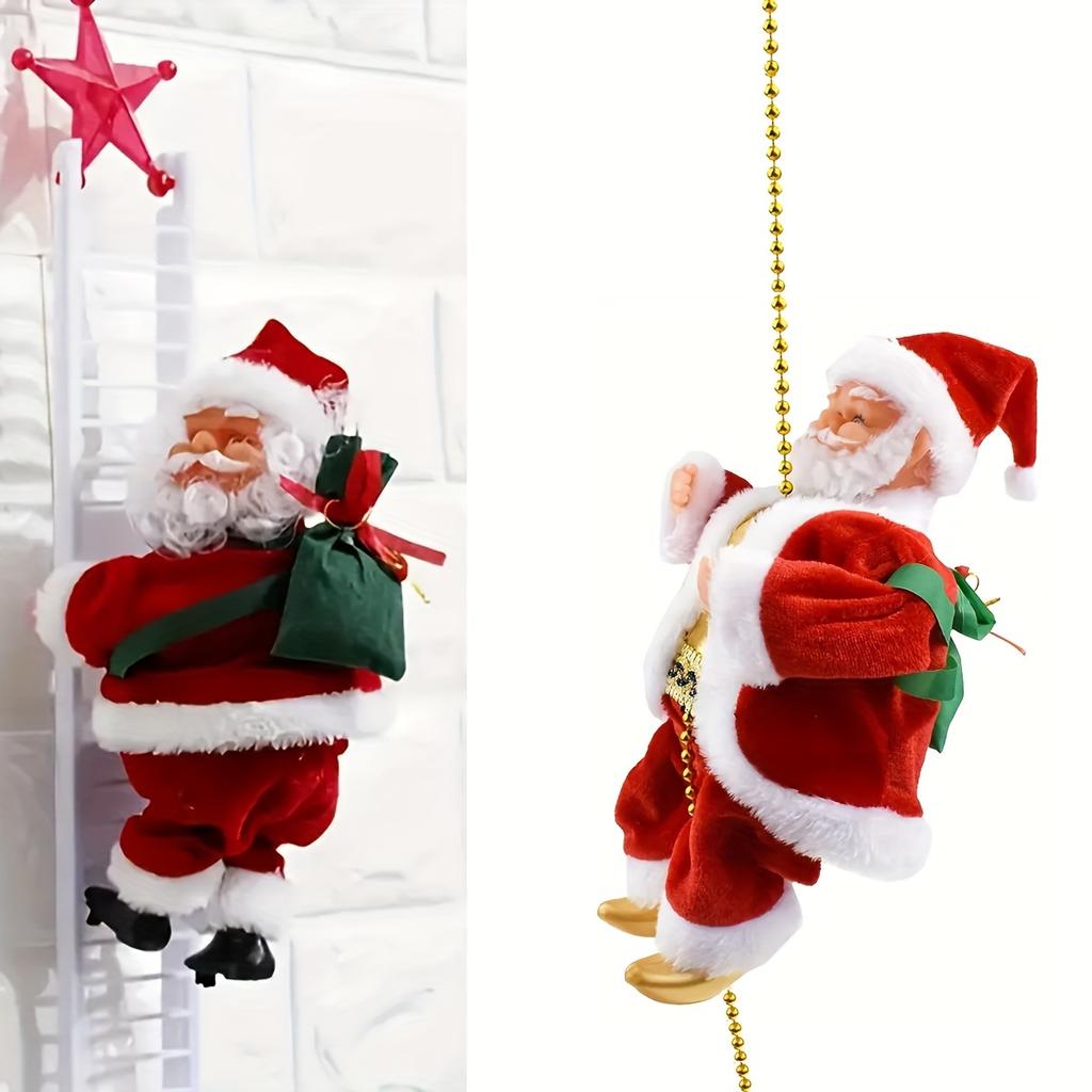 2pcs Electric Santa Claus, One Climbing The Ladder, One Climbing Up And Down The Rope, Santa Claus with Music,Good Christmas Gift,Christmas Ornaments