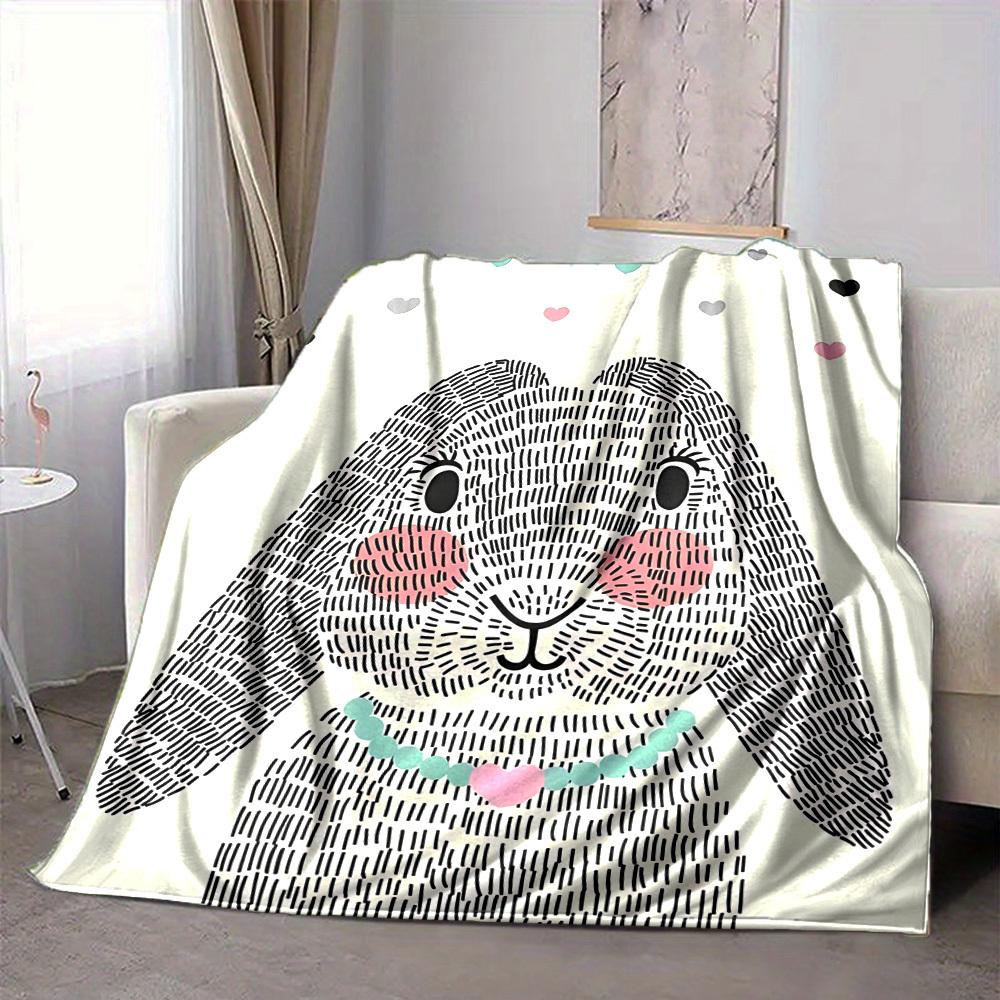 1pc Bunny Hearts Lightweight Flannel Blanket, Comfortable and Warm Blanket, for Office and Camping Sofa Bed, Livingroom017