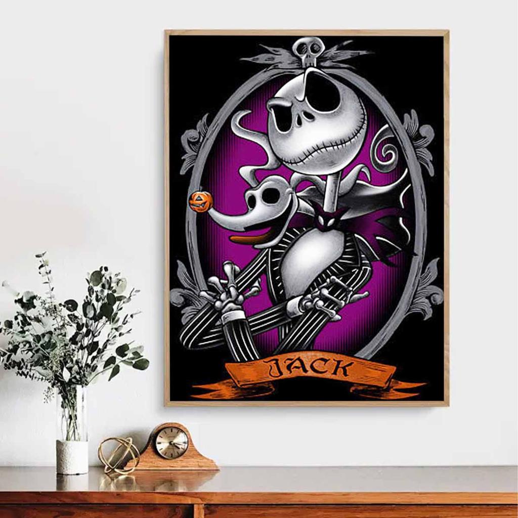 5D DIY Diamond Art Painting Kits for Adults, Skeleton Jack Full Round Crystal Diamond Kits for Beginner for Home Wall Decorate