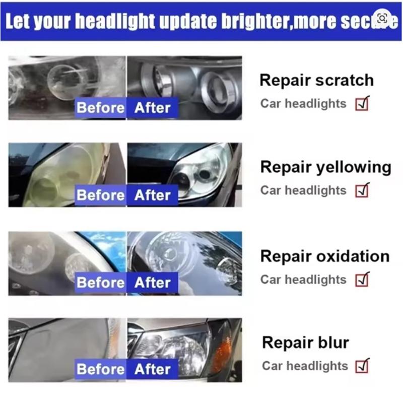 Pump Applicator Car Headlight Repair Liquid, 30 mL Lens Care for Haze, Yellowing, Light Oxidation & Fine Scratches, 1 Bottle for Routine Vehicle Care