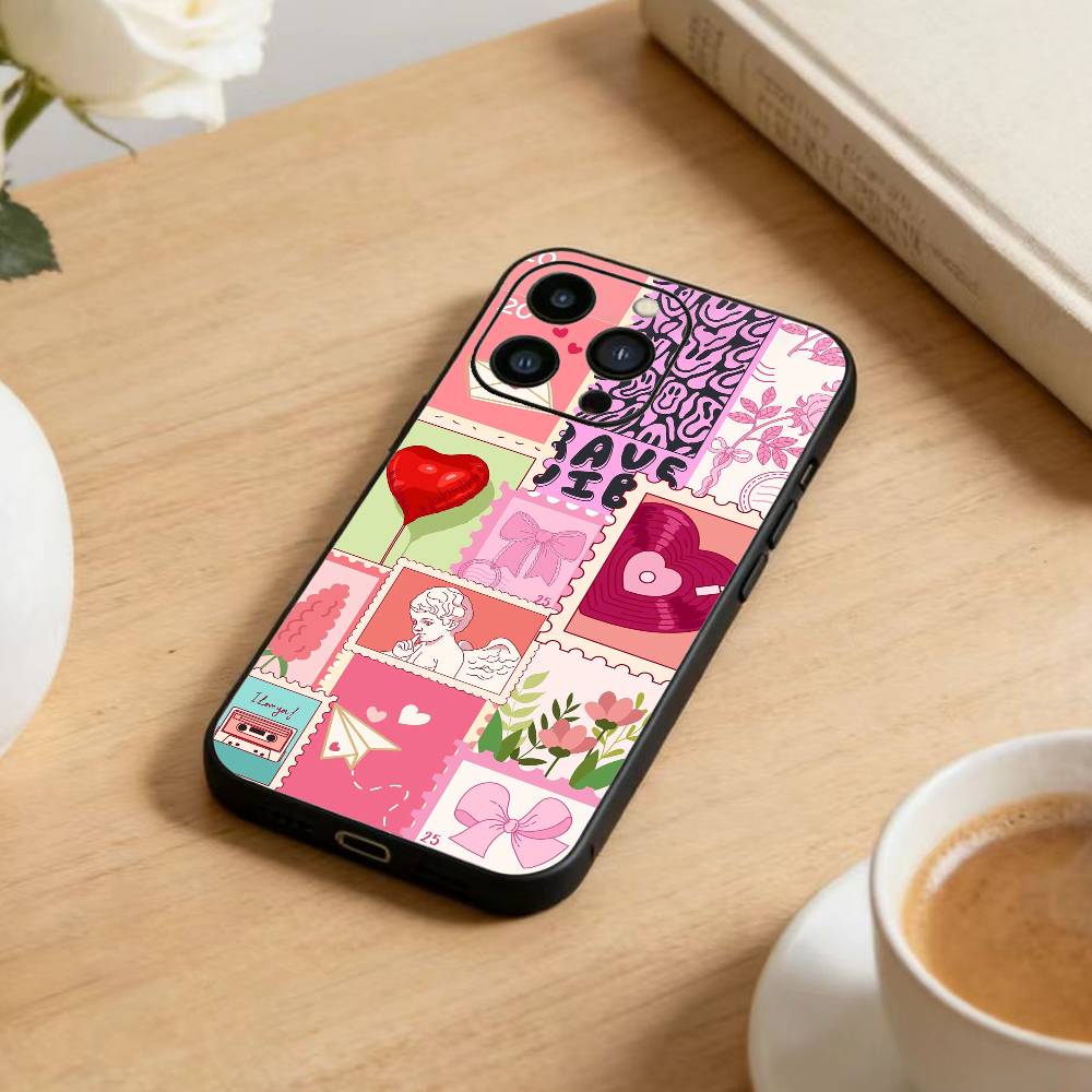 Collage  Phone Case For iPhone 16,15,14,13,12,17,Pro Max,Plus Silicone Black Case