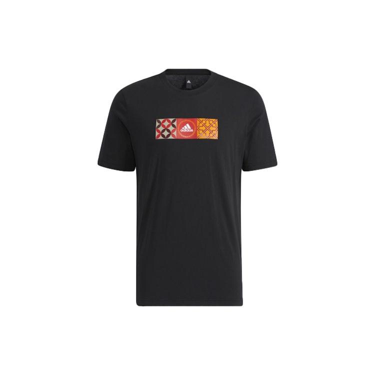 adidas CNY GFX TEE limited Pattern Printing Round Neck Sports Short Sleeve Black Men s HI3290 M