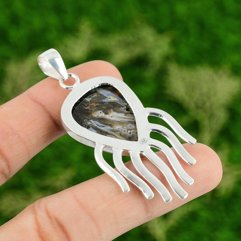 Friendship Day Deal Sterling Silver Stick Agate Gemstone Mother Pendant Jewelry