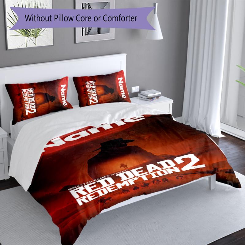 3-teiliges Bettwäsche-Set mit individuellem Namen, inspiriert von Red Dead Redemption, Enthält 1 Bettbezug und 2 Kissenbezüge, Schlafzimmerdekoration für alle Jahreszeiten