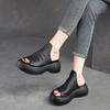 Fashion 6CM Cow Genuine Leather Summer Well-fitting Peep Toe Cozy Comfortable Contoured Lightweiget Loafer Women Slipper Sandals Shoes