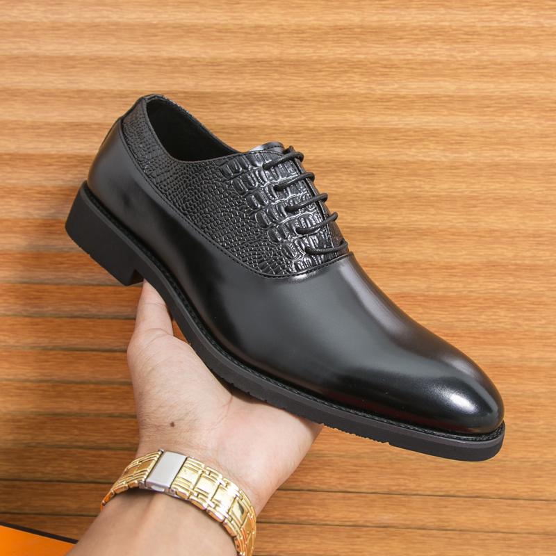 Fashion Crocodile Pattern Men Classic Leather Shoes Luxury Oxfords Male Derby Shoes Casual Wedding Shoes Mens Handmade Formal Dress Shoe